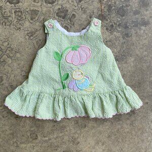 Vintage Y2K Green Gingham Butterfly Flower Ruffle Dress Austin and Ashley Kids D